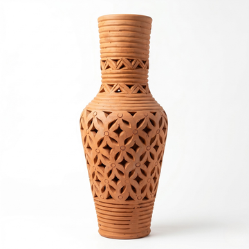 Terracotta Flower Vase with Intricate cut-out patterns