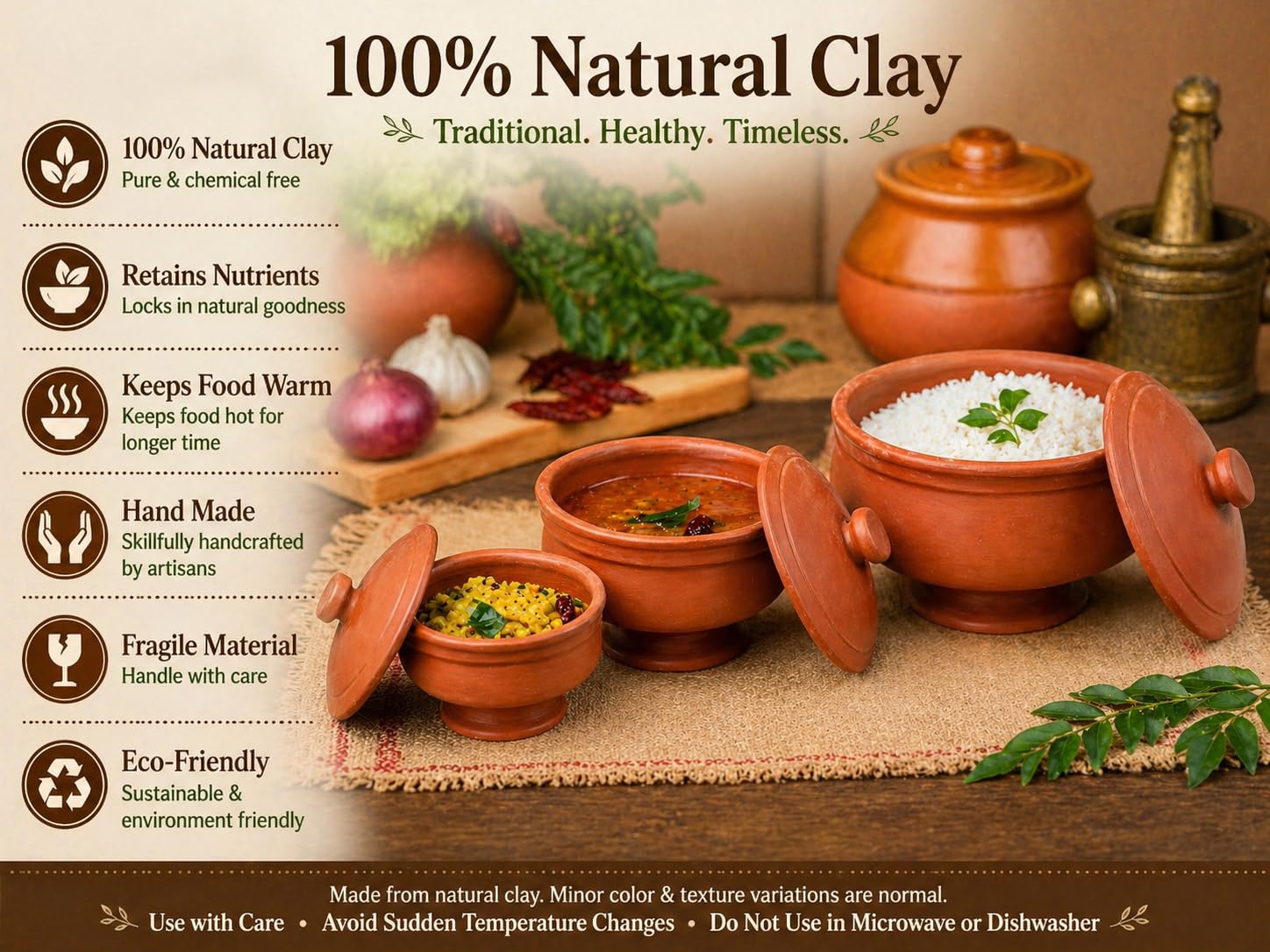 Handmade Terracotta Clay Pot Set with Lid