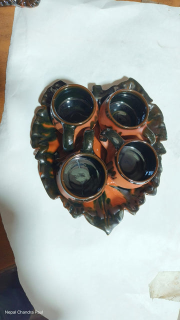 terracotta ceramic cup set with tray
