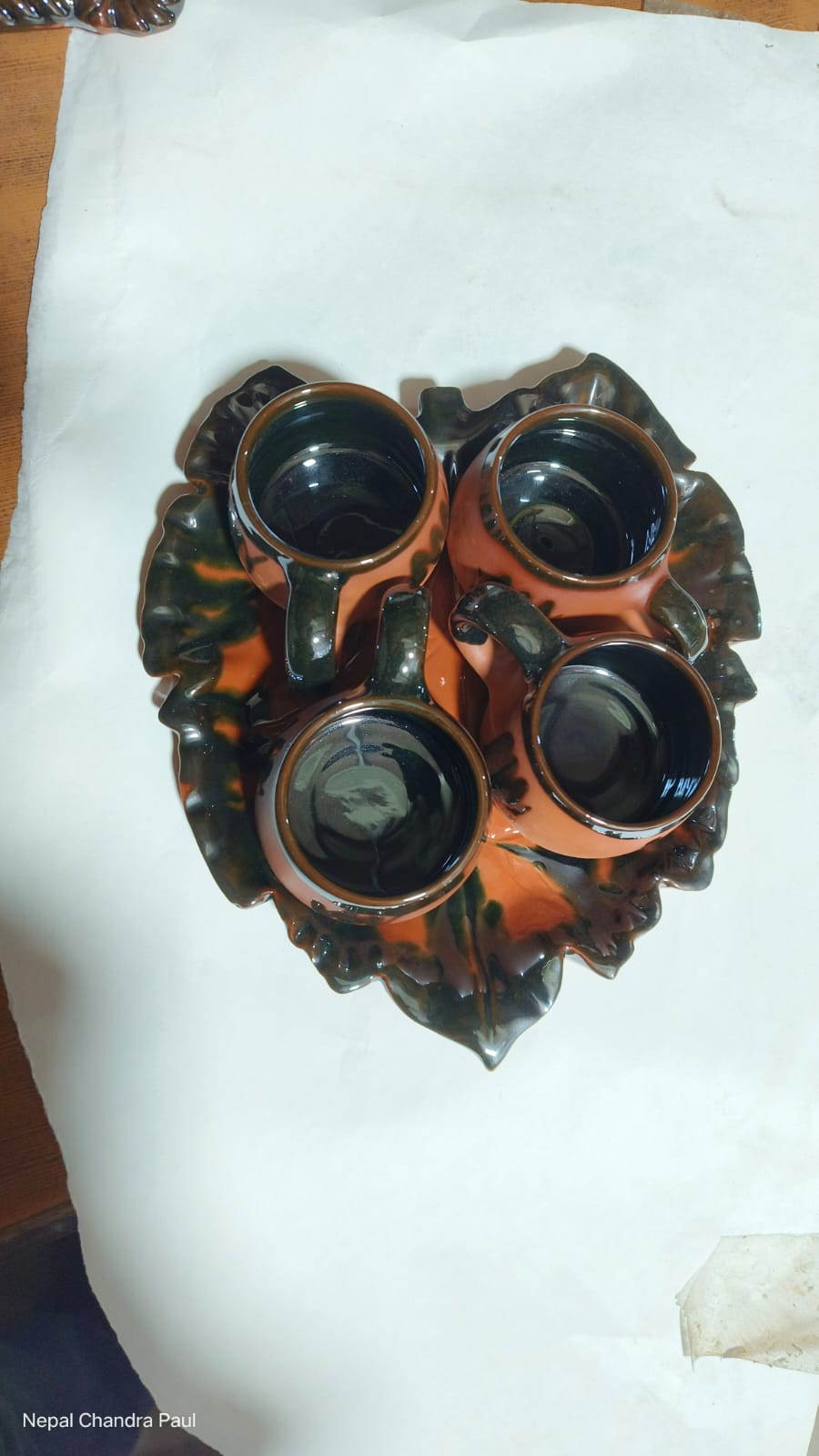 terracotta ceramic cup set with tray