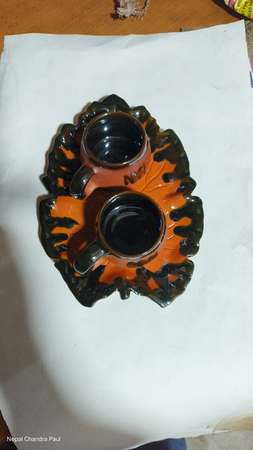Terracotta ceramic cup with tray