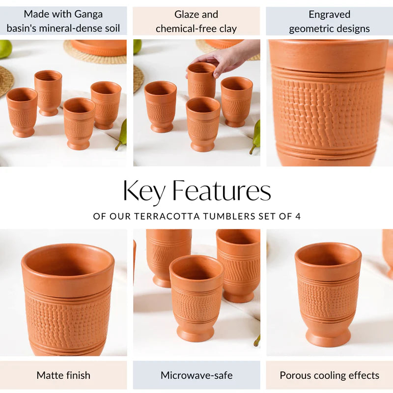 Terracotta Clay Tumblers Set Of 4 300ml