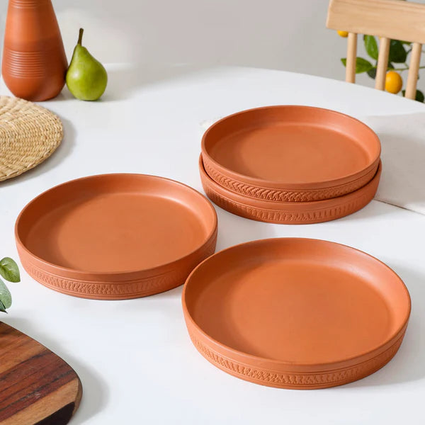 Set Of 4 Terracotta Dinner Plates 9 Inch