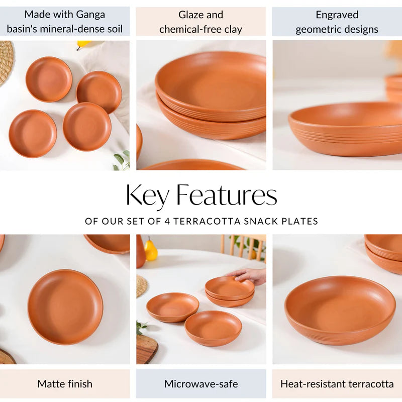 Set Of 4 Terracotta Snack Plates 7 Inch