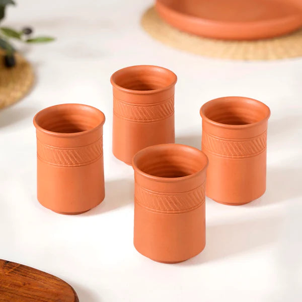 Textured Terracotta Tumblers Set Of 4 300ml
